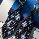 Handwoven Moon and Star Earrings – Black Alabaster with Opal Beads