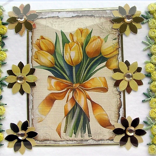 Tulip Spring Flower - Hand Crafted Decoupage Greeting Card - Blank 3007