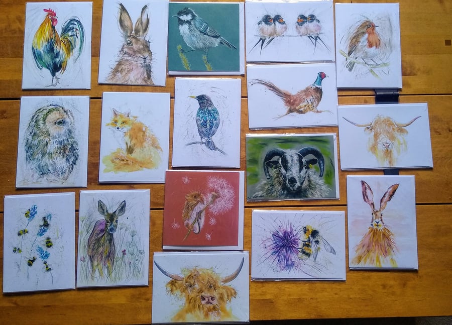 10 assorted cards - Wildlife and Farm Animals (mix and match)