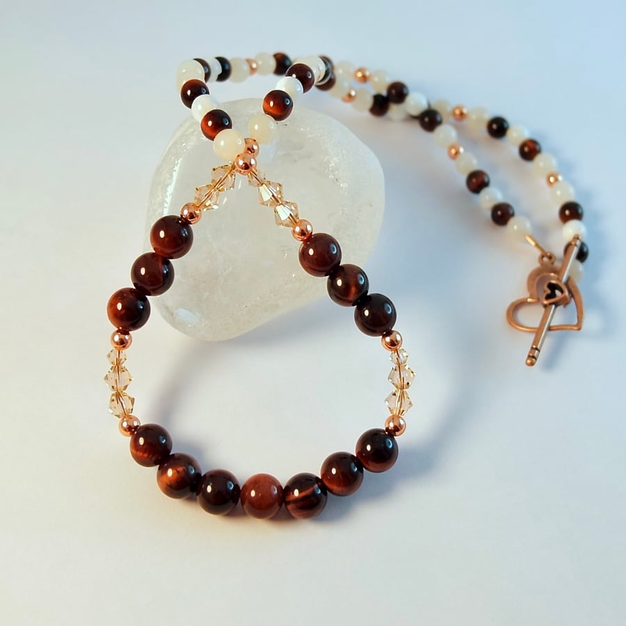 Tiger Eye & Crystal Necklace, Birthday, Anniversary, Valentine, Mothers Day Gift