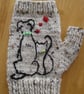 Knitted Fingerless Gloves With Embroidered Dog And Cat (J177) - Image 5