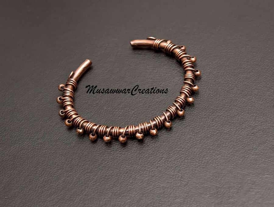 Unisex Antique Copper Wire wrapped bracelet cuff ,Unisex Heavy Rustic copper Cuf