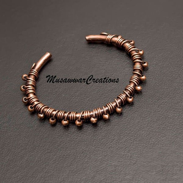 Unisex Antique Copper Wire wrapped bracelet cuff ,Unisex Heavy Rustic copper Cuf