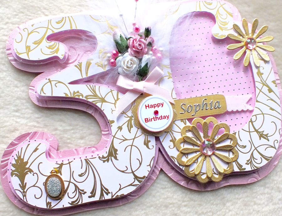 Luxury Handmade Personalised 30th Birthday Number Shaped Card