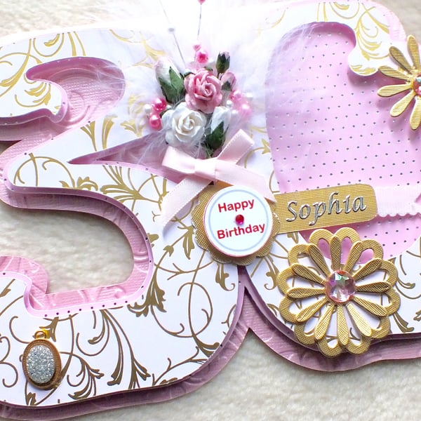 Luxury Handmade Personalised 30th Birthday Number Shaped Card