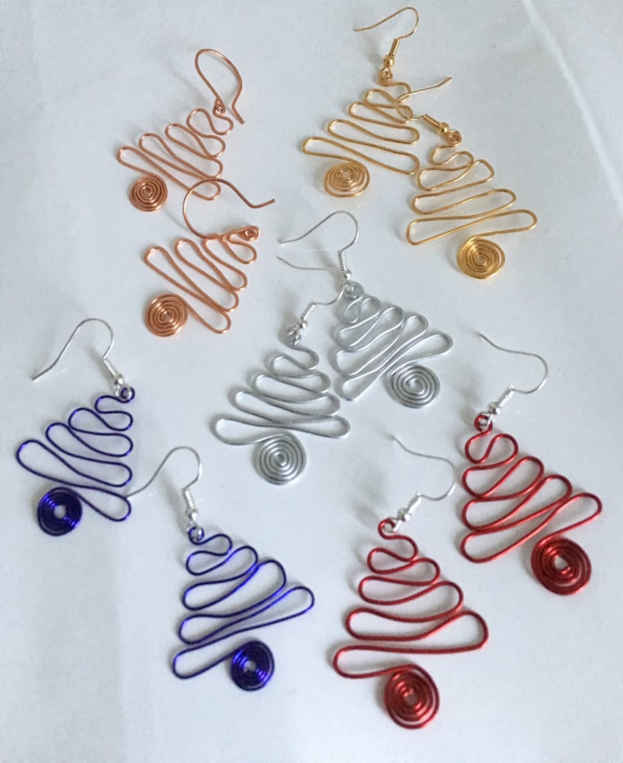 Colourful Wire Work Christmas Tree Earrings in Various Colours