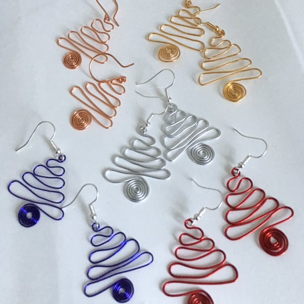 Colourful Wire Work Christmas Tree Earrings in Various Colours