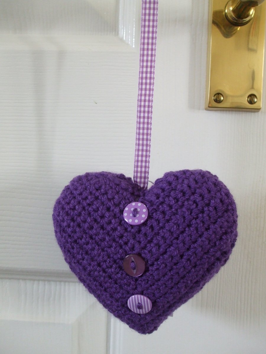 SALE ITEM Crocheted hanging heart in purple