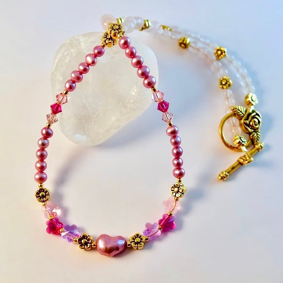 Pearl And Crystal Necklace, Birthday, Anniversary, Mother's Day, Gifts For Her