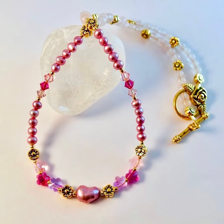 Pearl And Crystal Necklace, Birthday, Anniversary, Mother's Day, Gifts For Her