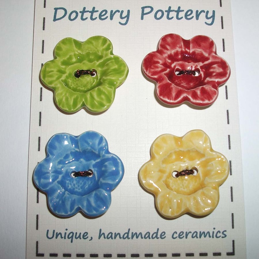 Large ceramic feature flower buttons set of four