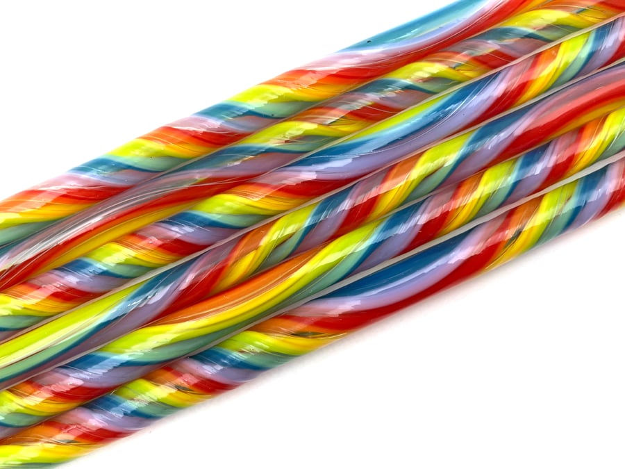 Rainbow Twisted cane 24cm Carnival pack Bullseye 90 coe glass Vitrigraph