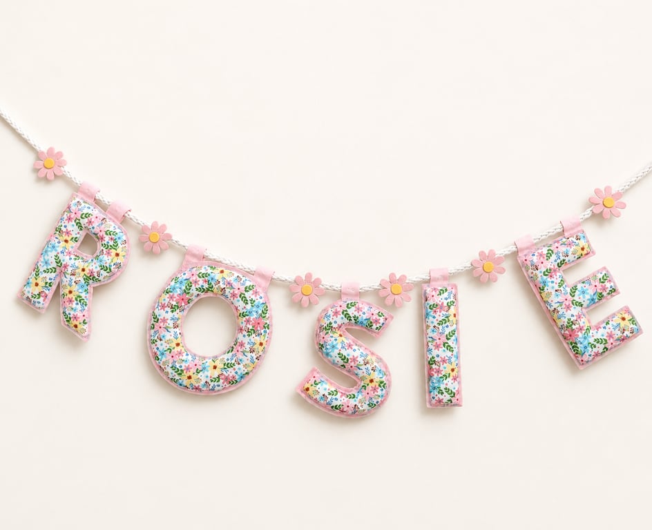 Personalised Daisy Name Garland - Pink Floral Nursery Decor - Flower Girl Gift