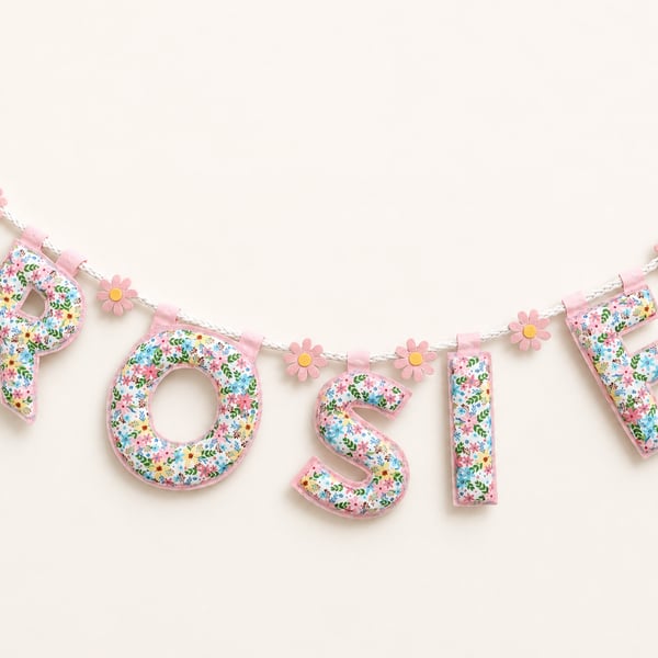 Personalised Daisy Name Garland - Pink Floral Nursery Decor - Flower Girl Gift