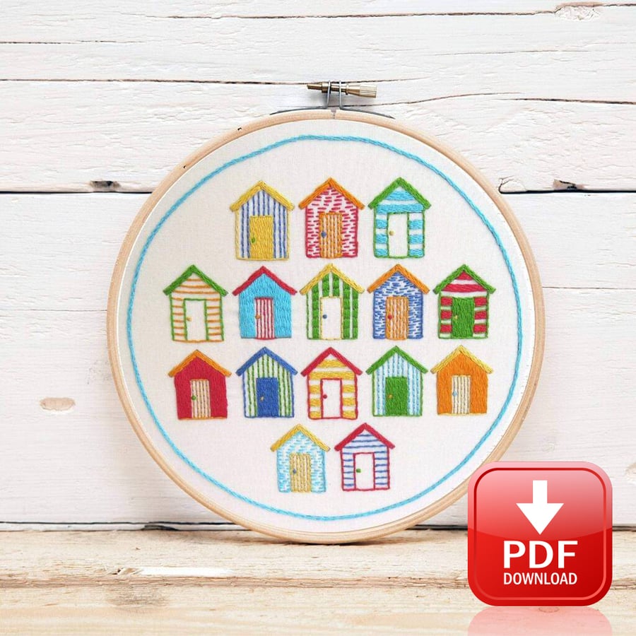 Beach Huts Hand Embroidery PDF Pattern
