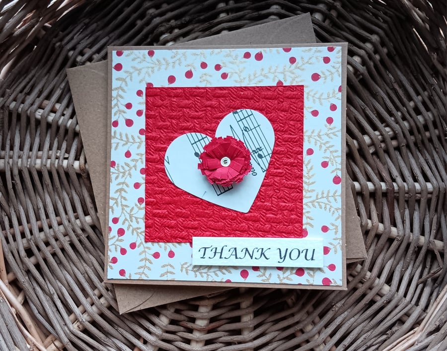 Small Handmade Thank You Card with Quilled Flower Size 4" X 4" (10cm x 10cm)