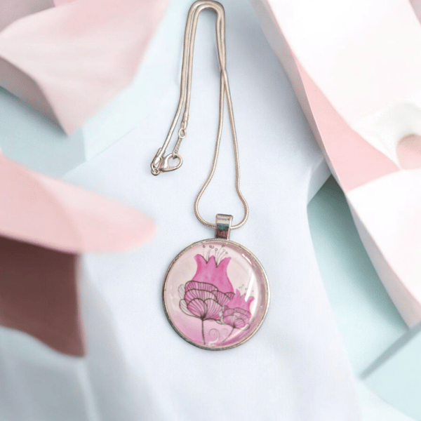 Necklace Stirling silver purple tulip