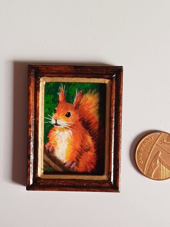 Squirrel MIniature Original Oil Painting 