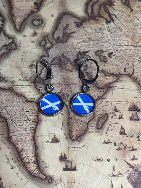 Scotland Flag Earrings - Handmade - St Andrews Cross - Scottish Jewellery
