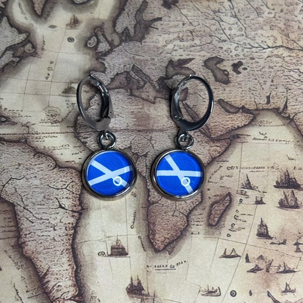 Scotland Flag Earrings - Handmade - St Andrews Cross - Scottish Jewellery