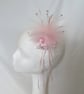 Pale Pink Soft Feather & Crystal Ribbon Trail Regency Fascinator Comb Headpiece - Image 5