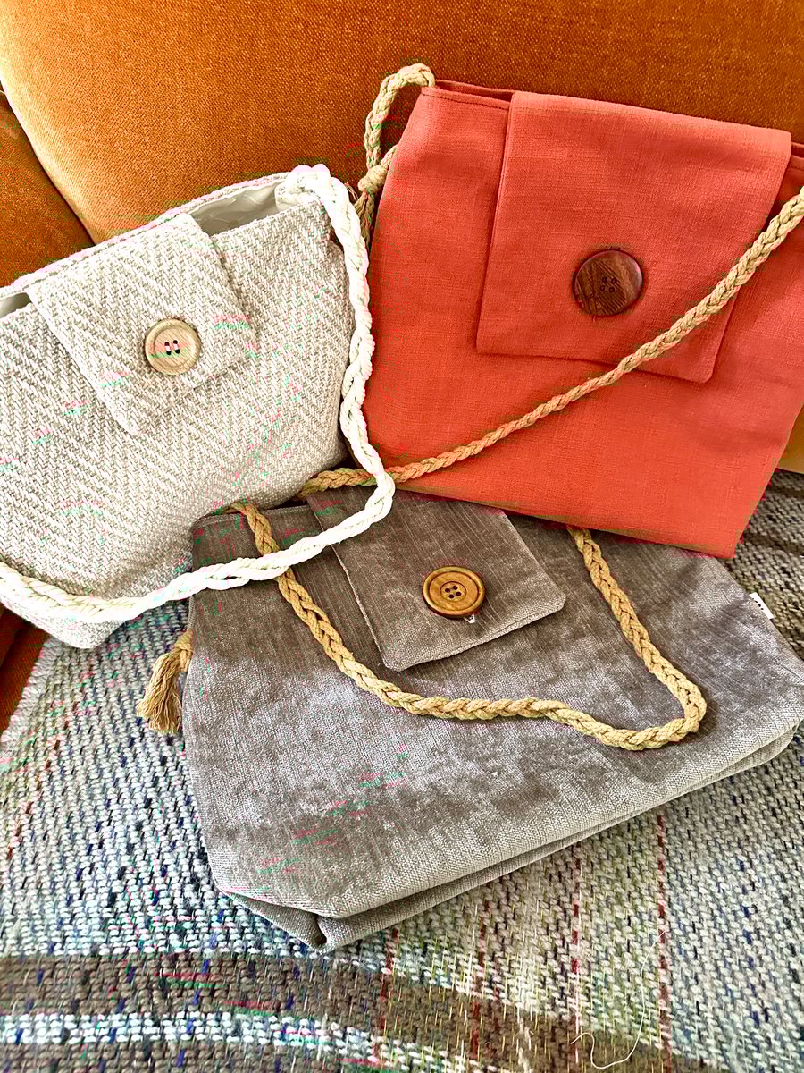 Handmade shoulder bag, eco friendly, zero waste handbag