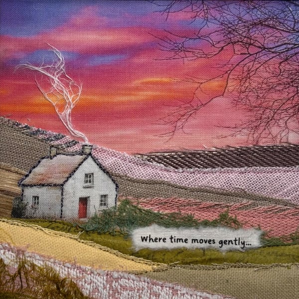 Where time moves gently…. Textile framed picture