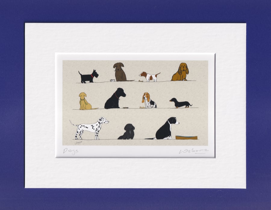 Dogs - print from digital illustration with mount. Pets. Animals.