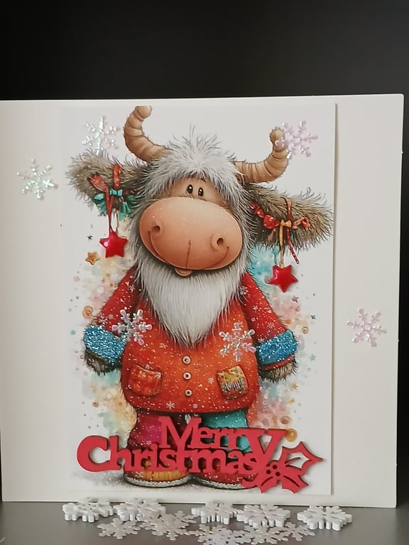 Highland Cow Christmas Card 