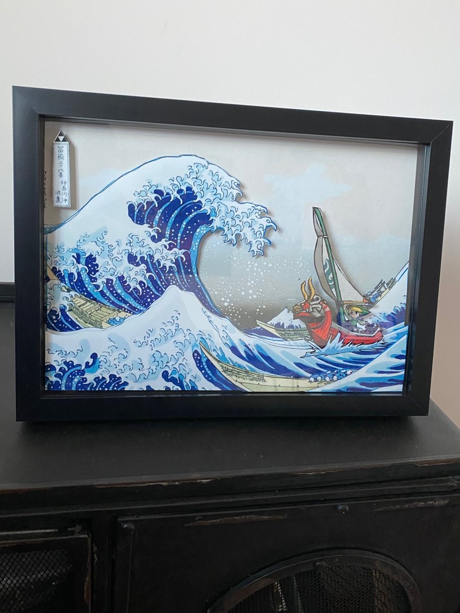 Zelda Great Wave Off Kanagawa 3D shadow box framed art