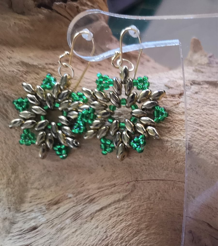 Snowflake Gold and Green earrings 