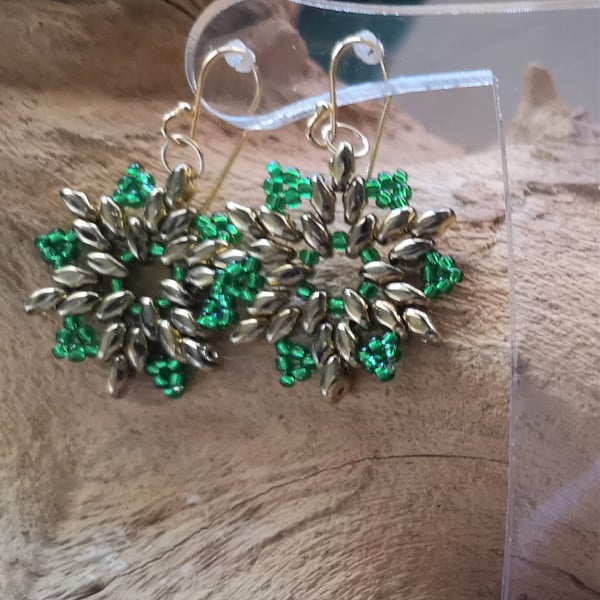 Snowflake Gold and Green earrings 