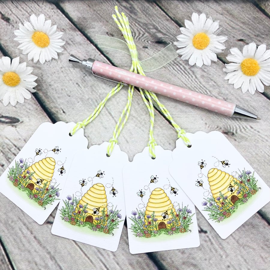 Beehive Gift Tags - set of 4 tags