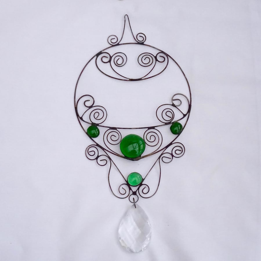 Stained Glass Wire Hanger - Green Suncatcher