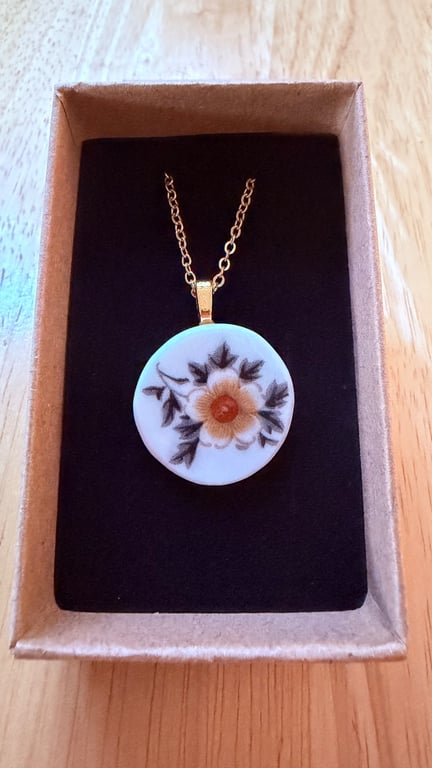 Upcycled bone china necklace orange flowers