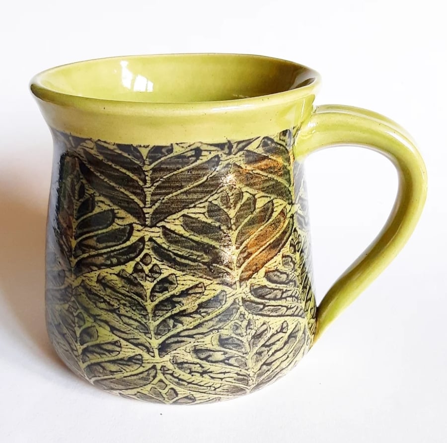 Green Patterned Mug - Hand Thrown Stoneware Ceramic Mug