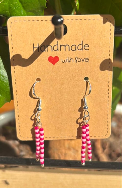 Handmade 925 Silver-Plated Hook Earrings with Bead Dangles