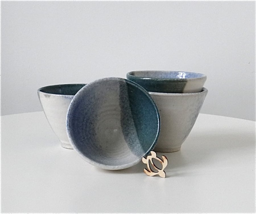 Ceramic goblet tumbler glazed in blue, green, white - handmade stoneware pottery