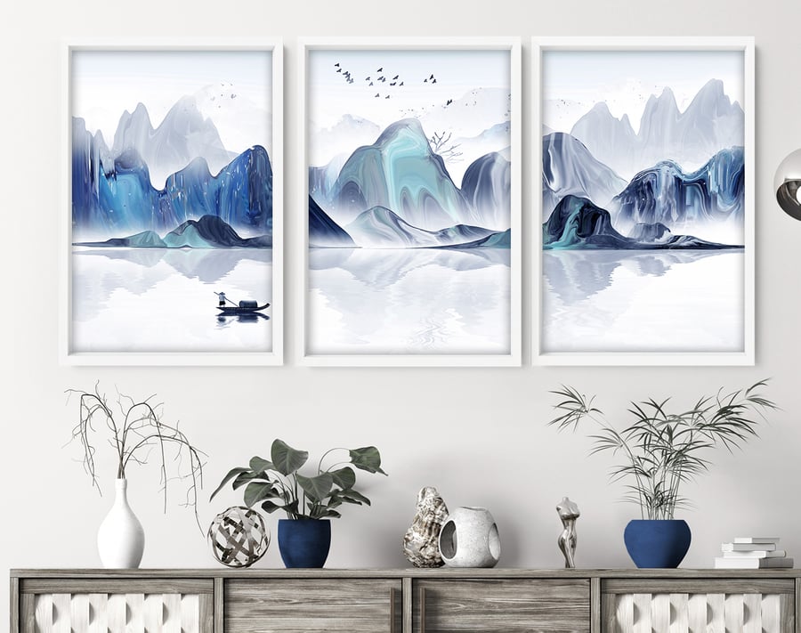 Calming Watercolor Painting Print , Set of 3 Minimalist Wall Prints , Zen Wall A