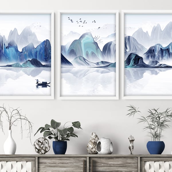 Calming Watercolor Painting Print , Set of 3 Minimalist Wall Prints , Zen Wall A