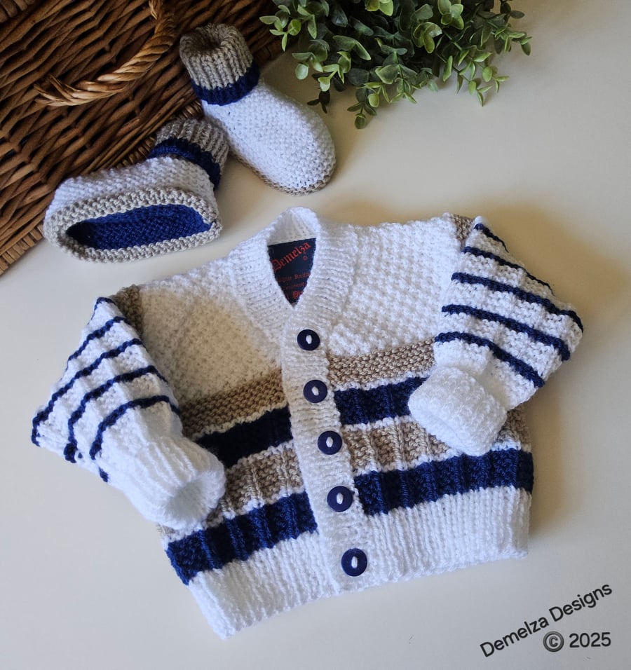 Designer Baby Cardigan & Booties Set Hand Knitted  3-9 Months Size