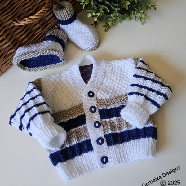 Designer Baby Cardigan & Booties Set Hand Knitted  3-9 Months Size