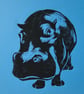 Hippo Open Edition Hand-Pulled Linocut Print Blue - Image 5