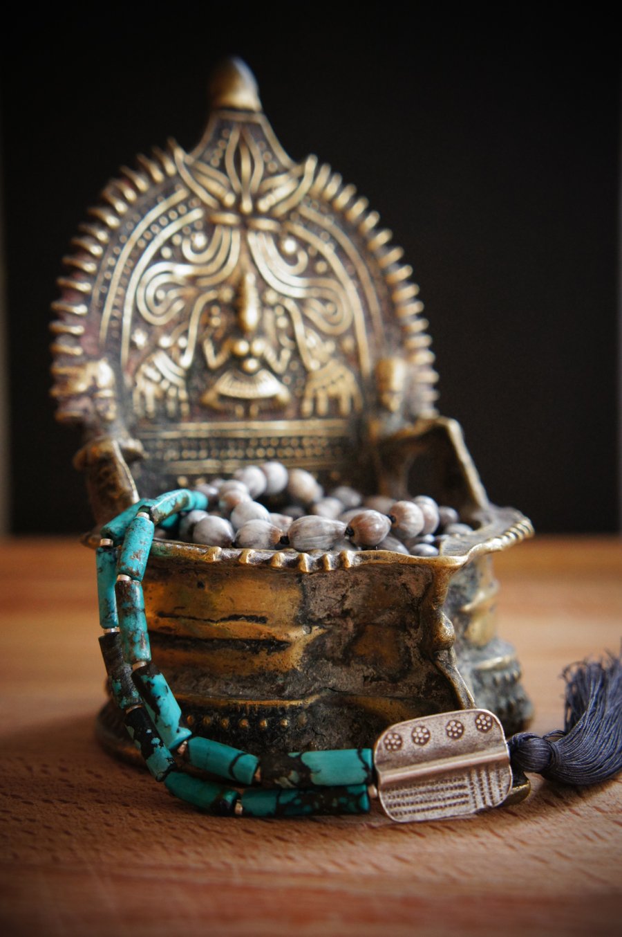 108 Throat Chakra Mala, Tibetan Turquoise Silver and Vaijayanti Yoga Necklace