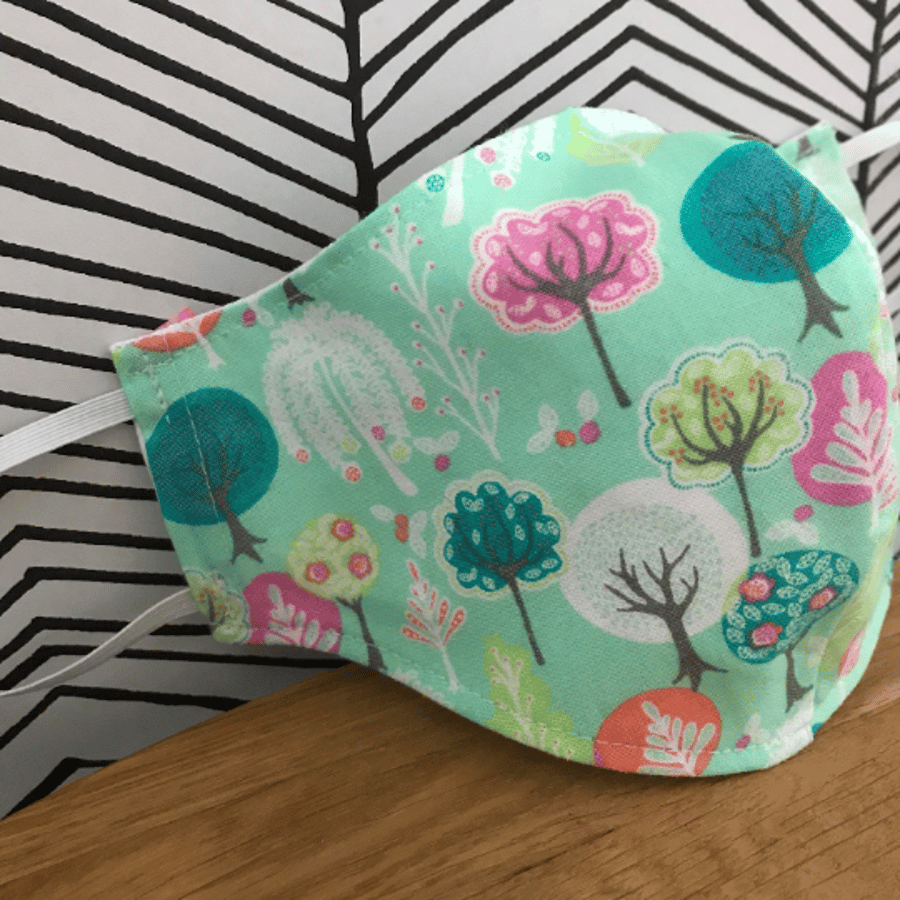 Green Trees Face Mask 100% Cotton Fabric Washable & Re-usable Child Adult Sizes