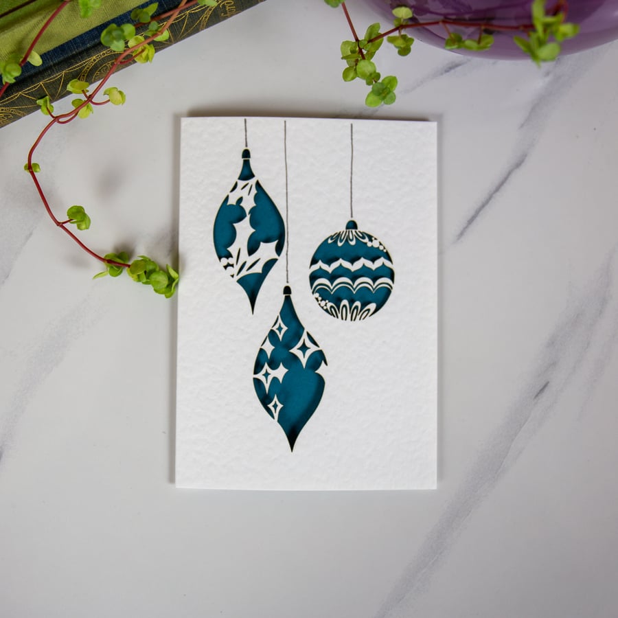 Laser Cut Christmas Baubles Card