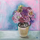 Original Painting, Acrylic Painting, 'Morning Sunlight', Peace and Calm, Dahlias