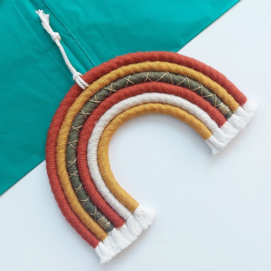 Mustard rust macrame rainbow, nursery decor, rainbow home decor, rainbow hanging