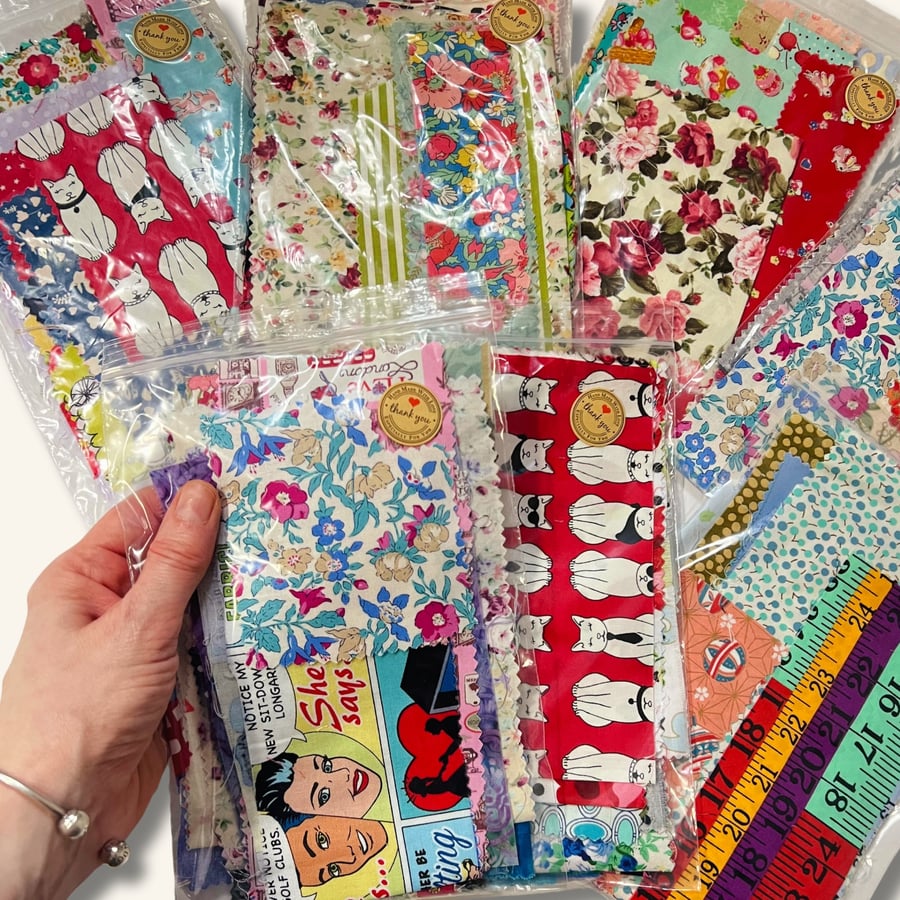 Fabric Scraps bag, Cotton for Quilting, Dolls Clothes and Sewing - LUCKY DIP
