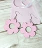 Pink flower earrings, eco-friendly pale pink wooden earrings for women           - Image 4
